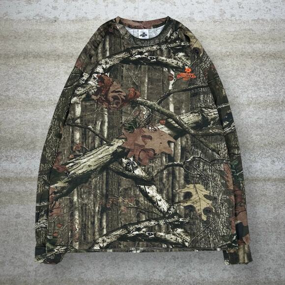 Mossy Oak Hunting Camo Shirt Cotton Long Sleeve Woodland Orange Logo New Tags - Picture 1 of 7